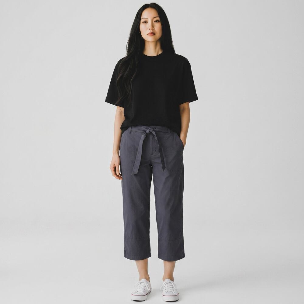 Lucy Wmns Wide Leg Cropped Pants Black Large Stretch Minimalist Capsule Casual